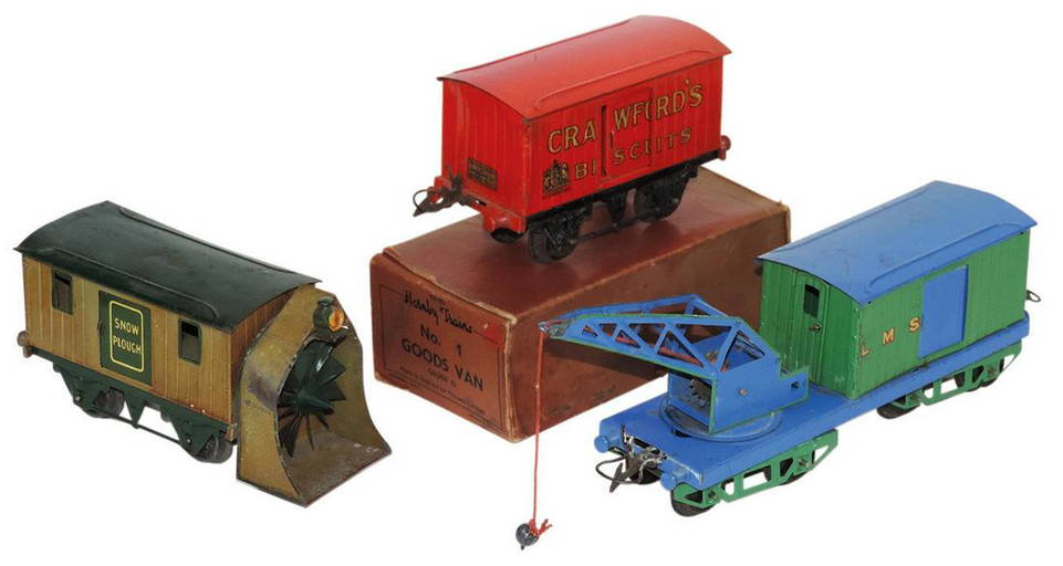 Toy Train Freight Cars & Box (4), Hornby O Ga, Snow Plough, L M S