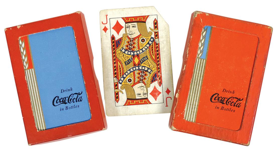 Coca-Cola 1939 Playing Card Decks (2), Red w/Blue Wheat & Blue w/Red Wheat, each w/52 cards plus 2 (1 of 1)