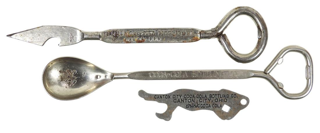 Coca-Cola Bottle Opener & Ice Picks & Spoon/Opener (3), Very Scarce Baseball Player-Canton City, (1 of 3)