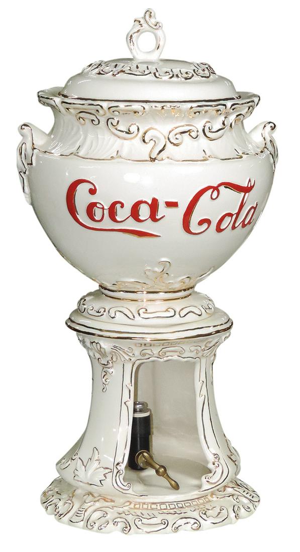 Coca-Cola Urn Dispenser, 3-pc ceramic, mfgd by Marv-Art, c.1976, after the 1886 original, Ltd Ed (1 of 2)