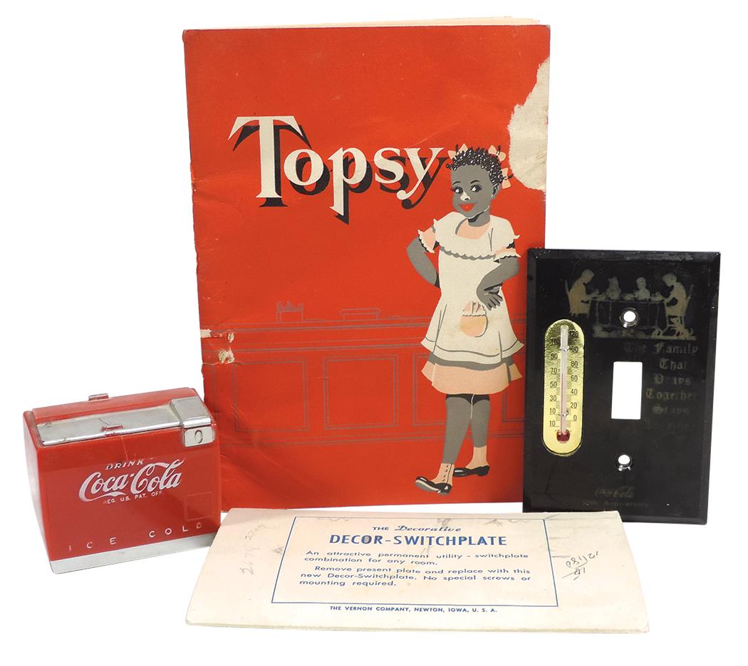 Coca-Cola Switch Plate w/Thermometer, Miniature Cooler Music Box & Topsy 1948 Production School (1 of 2)