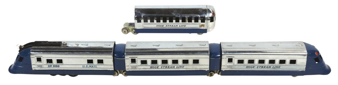 Toy Electric Passenger Train Set (4 pcs), mfgd by Hoge, w/900 US Mail loco, passenger & obs cars (1 of 1)