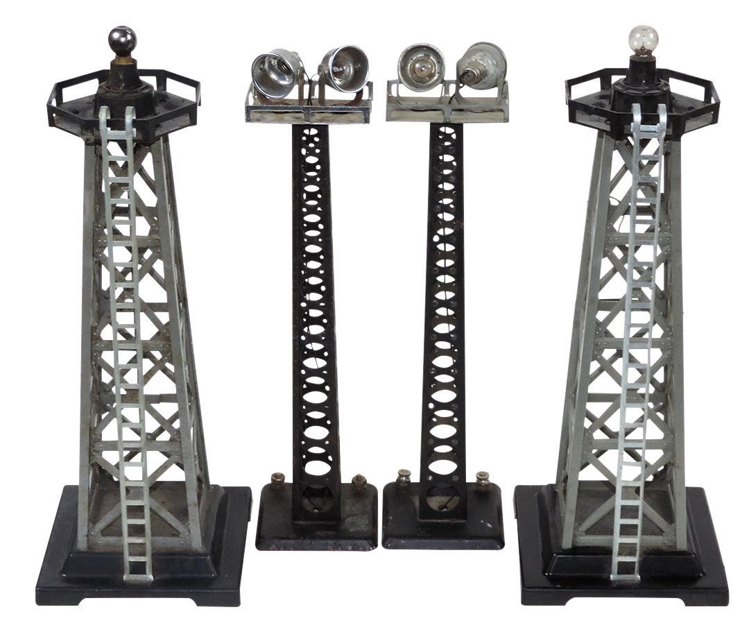 Toy Electric Train Accessories (4), Marx light towers, Good to Good+ untested cond, largest 12"H. (1 of 1)