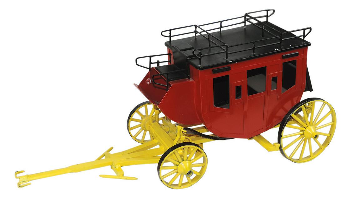 Toy Stage Coach Model, pressed steel & welded iron w/painted finish on rolling chassis, (1 of 2)