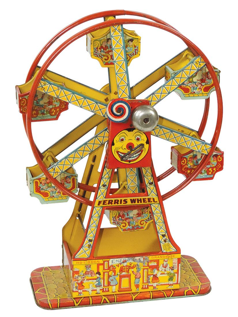 Toy, Chein Ferris Wheel, litho on tin windup, VG cond w/nice colors but broken spring, 16.5"H. (1 of 1)