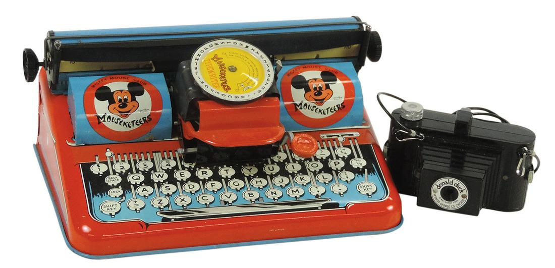 Toys (2), Walt Disney Mouseketeer Typewriter, mfgd by T. Cohn & Donald Duck camera by Herbert George (1 of 2)