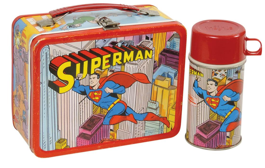 Child's Lunch Box with Thermos, Superman, mfgd by King-Seeley Thermos Co., 1967, litho on tin, VG+ (1 of 2)