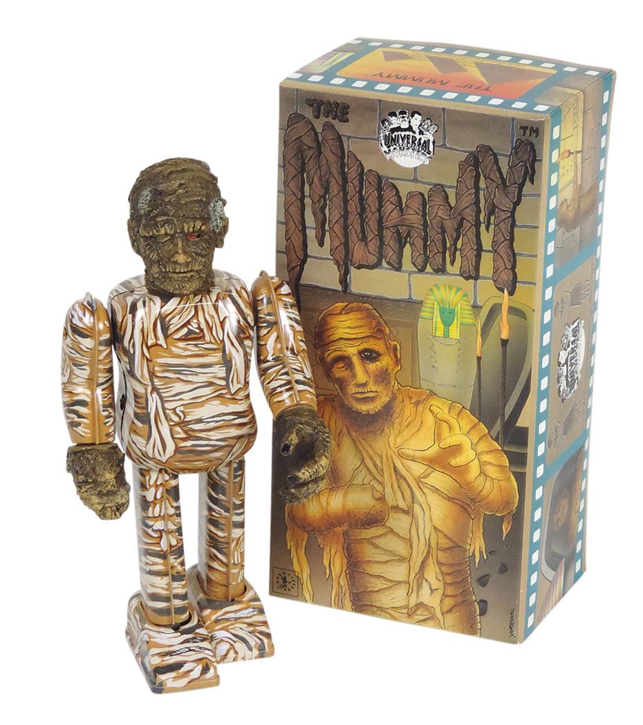 Toy, Robot House windup, Mummy, for Universal Studios Ser. #M1604, litho on tin, working MIB, 9.5"L.: Toy, Robot House windup, Mummy, for Universal Studios Ser. #M1604, litho on tin, working MIB, 9.5"L.
