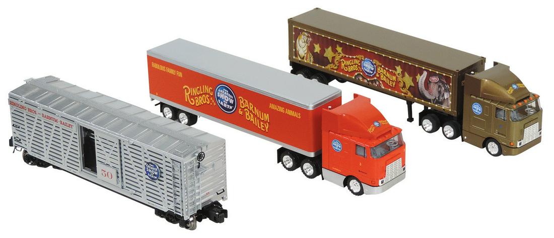Toy Circus Train Cars (3), Ringling Bros. and Barnum & Bailey, mfgd by K-Line, #21715 scale stock (1 of 2)