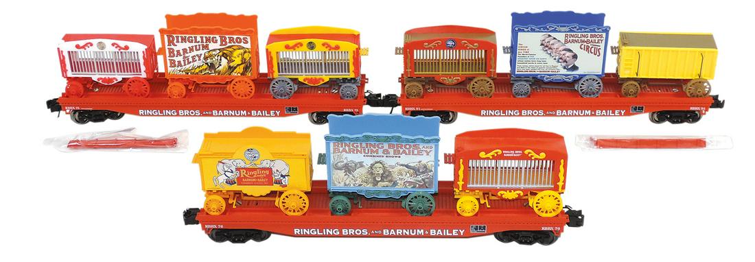 Toy Circus Train Cars (3), Ringling Bros. and Barnum & Bailey, mfgd by K-Line, #22228 scale flat w/3 (1 of 2)