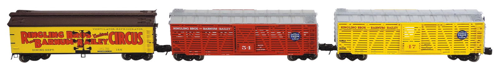 Toy Circus Train Cars (3), Ringling Bros. and Barnum & Bailey, mfgd by K-Line, #22247 scale car #54, (1 of 2)