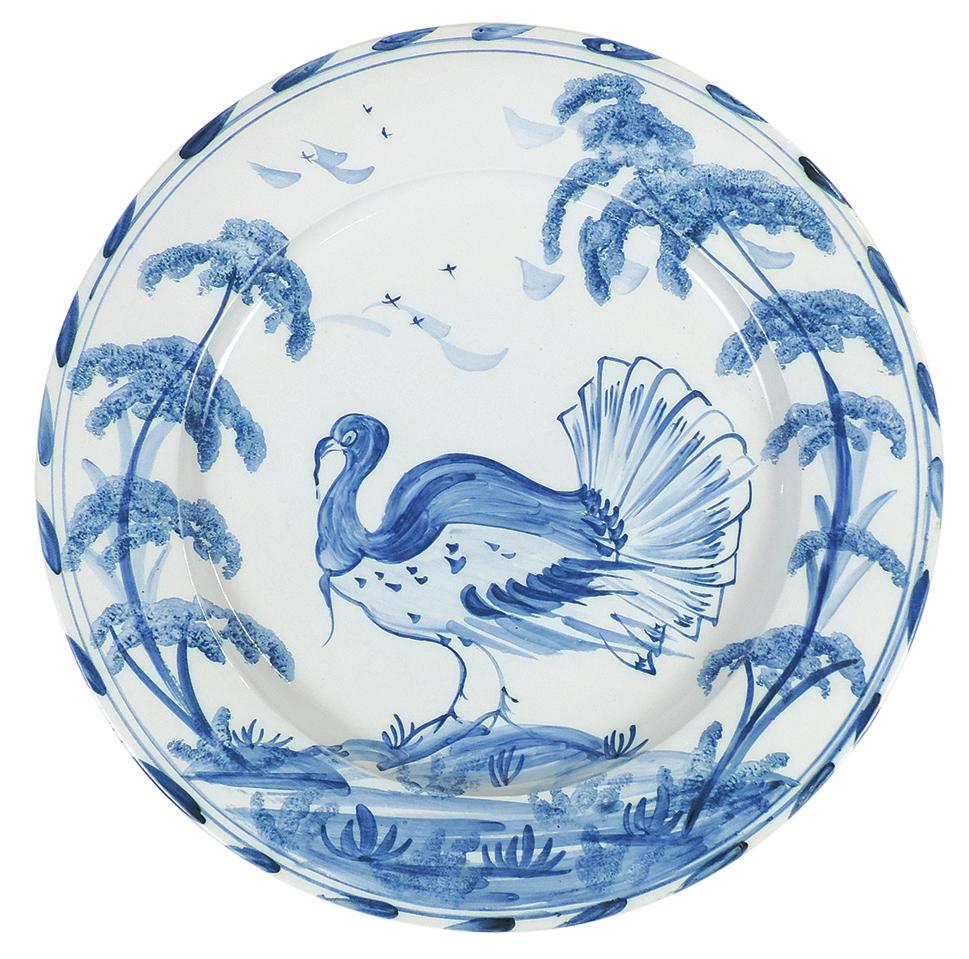 Art Pottery Charger, Isis Ceramics by Deborah Sears, Oxford England hand-painted design w/turkey, (1 of 2)