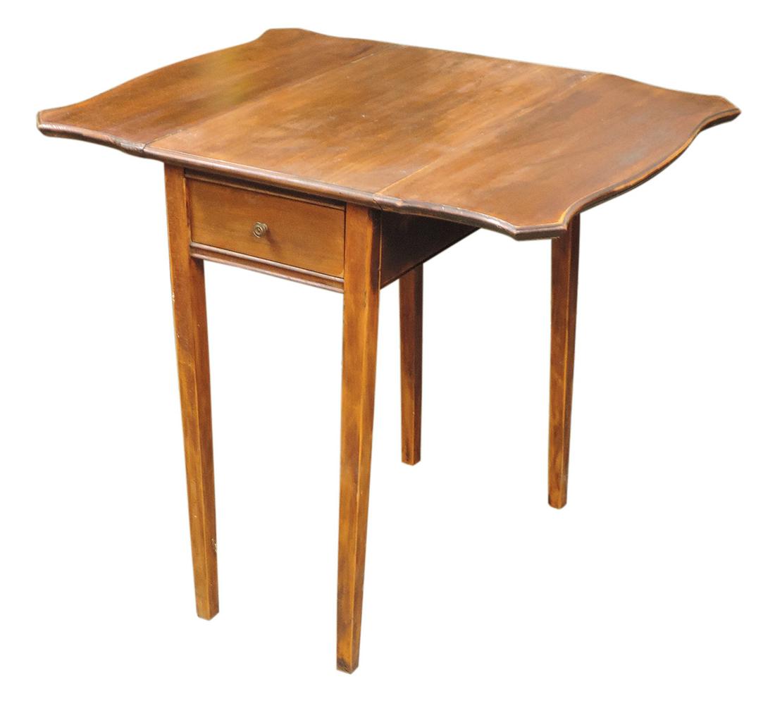 Furniture, Early American style Pembroke table, mahogany drop leaf w/drawer, Good+ cond w/later (1 of 1)