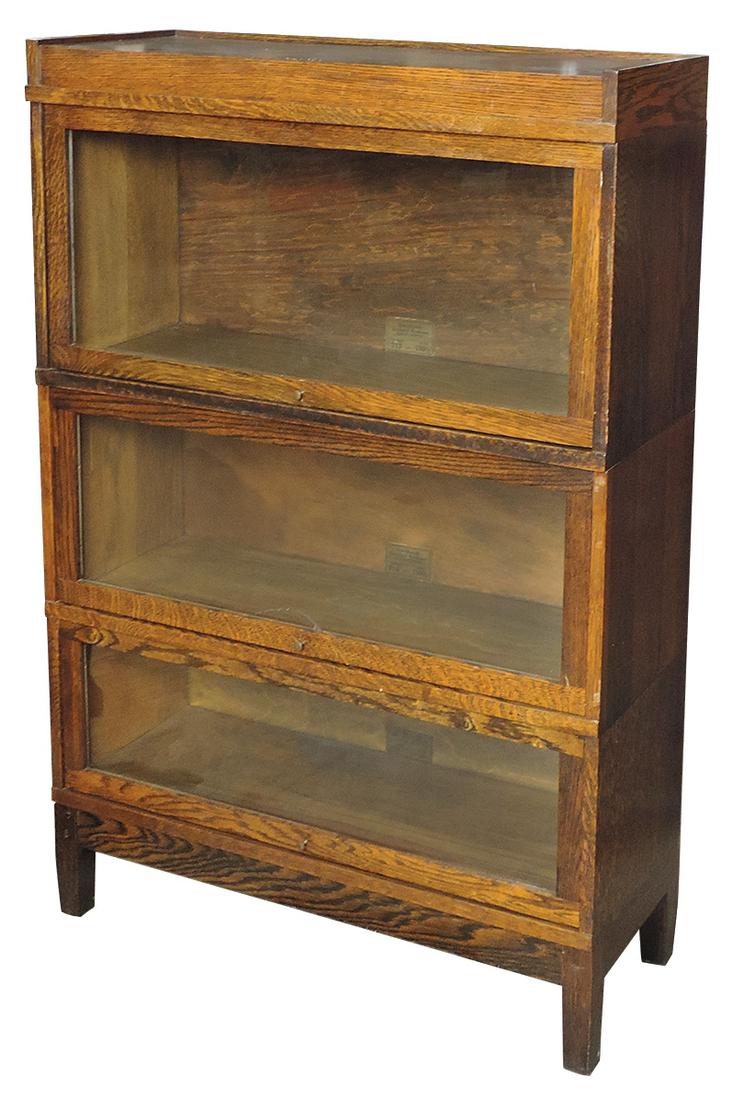 Furniture, Stacking Bookcase, Globe-Wernicke oak 3-section w/base & top, Pattern 713, VG+ orig (1 of 1)