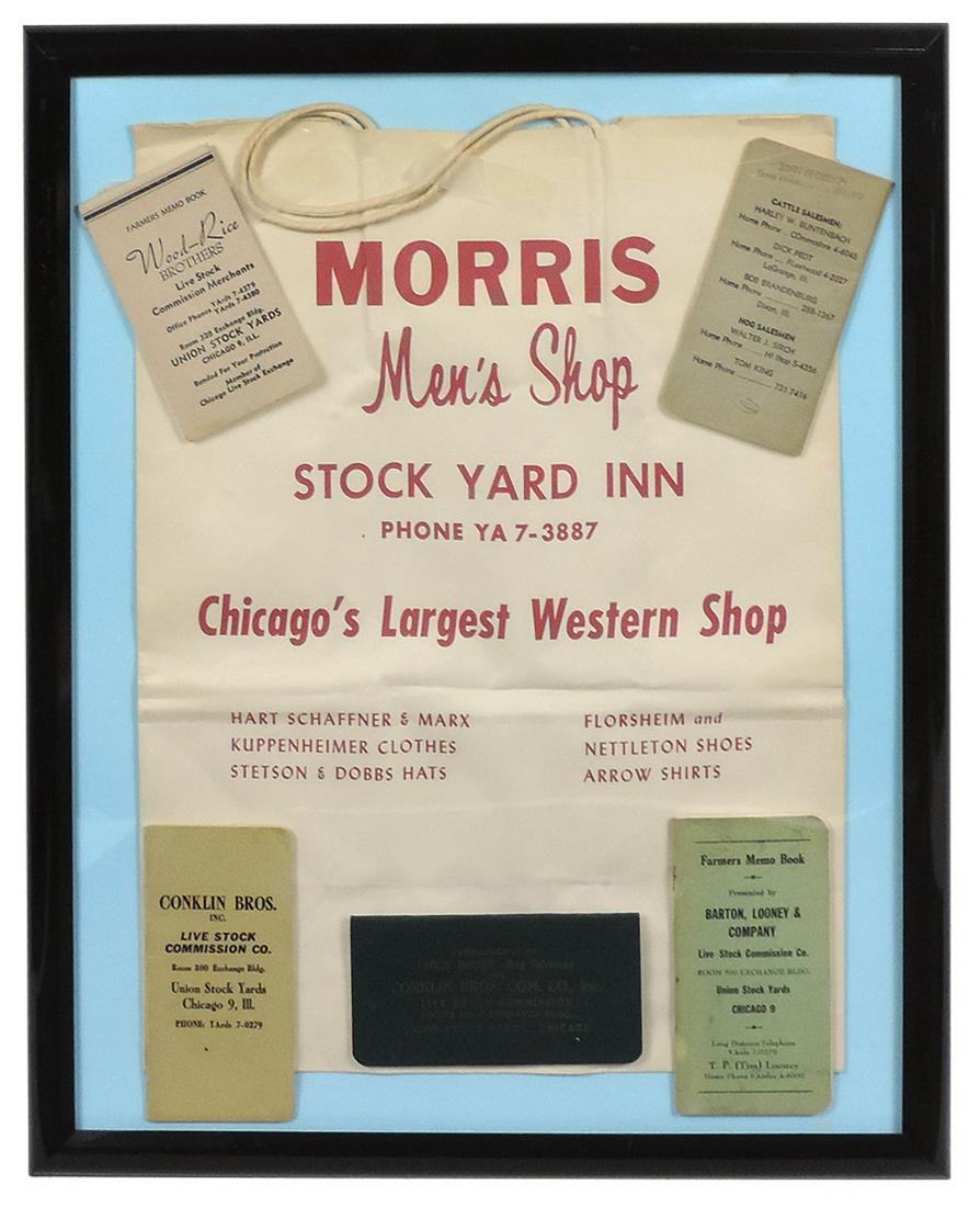 Livestock Advertising Memorabilia, 6-pc framed grouping incl Morris Men's Shop litho bag & 5 adv (1 of 1)