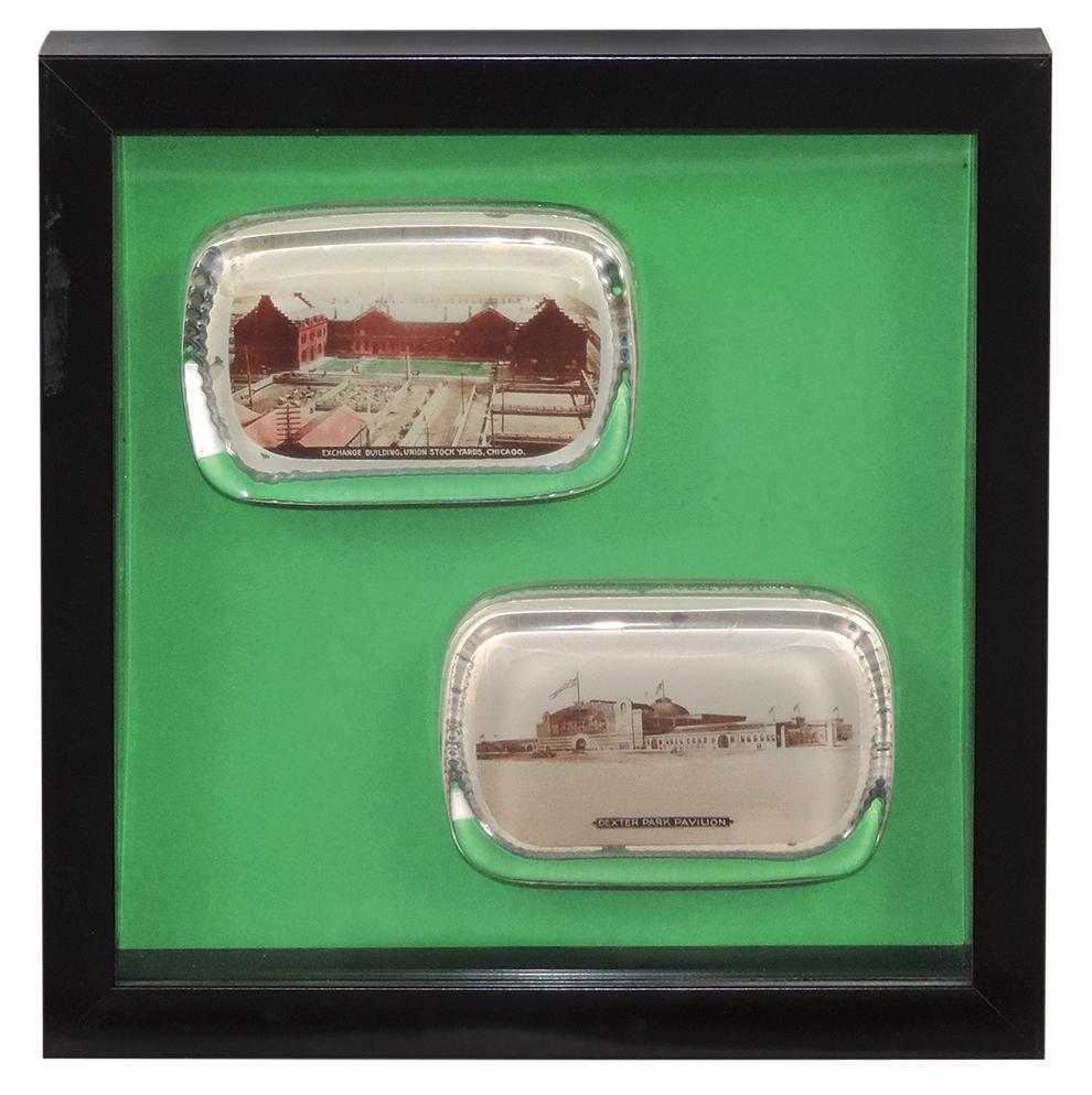 Livestock Paperweights (2), Exchange Building, Chicago & Dexter Park Pavilion, glass w/hand colored (1 of 1)