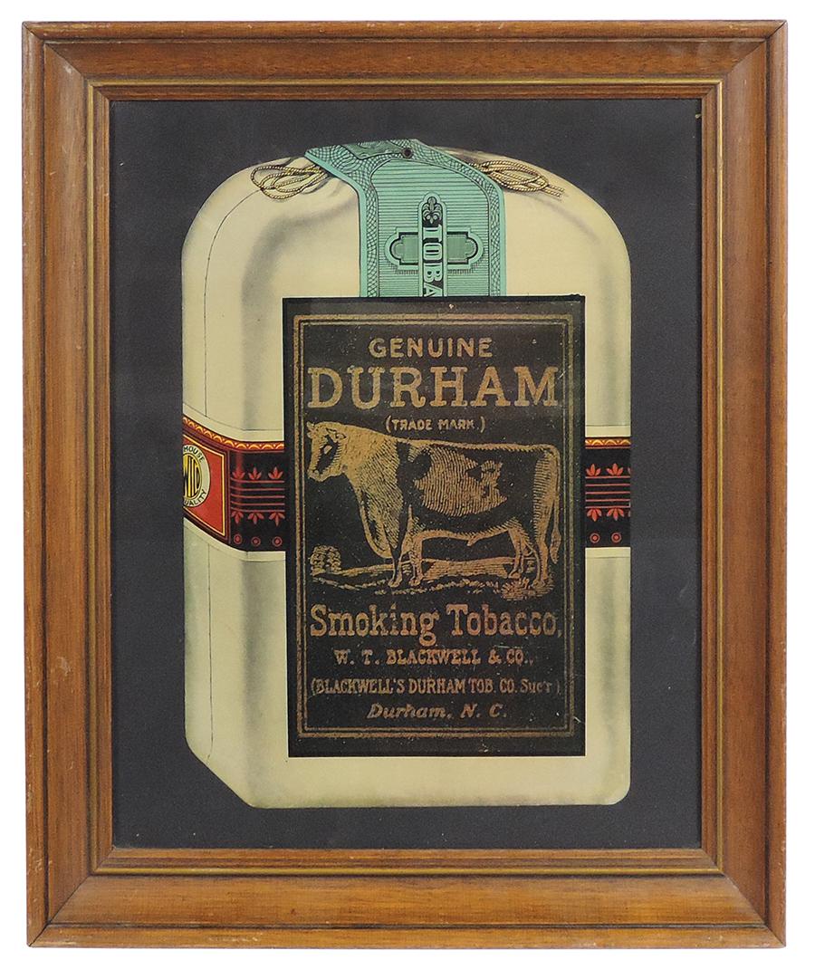 Tobacciana Sign, Bull Durham, diecut card stock litho of product pouch w/brass grommet, plain back, (1 of 1)