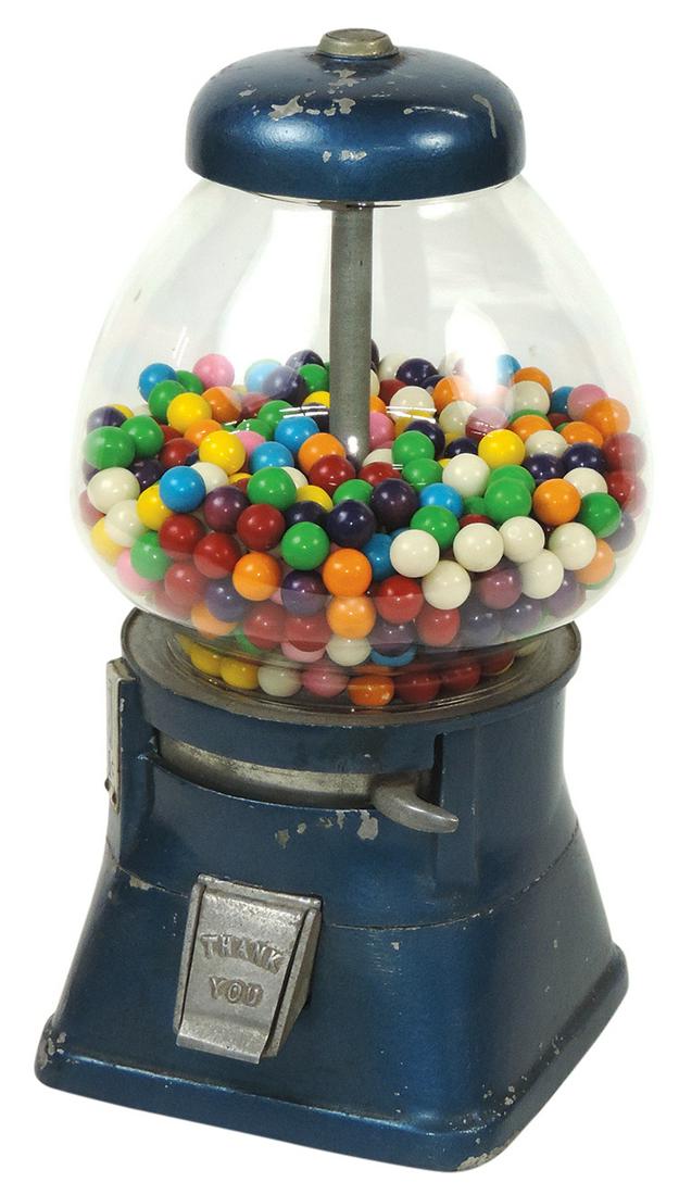 Coin-Operated 1 Cent Gumball Vendor, mfgd by Silver King, cast metal & glass, Good+ orig working (1 of 1)