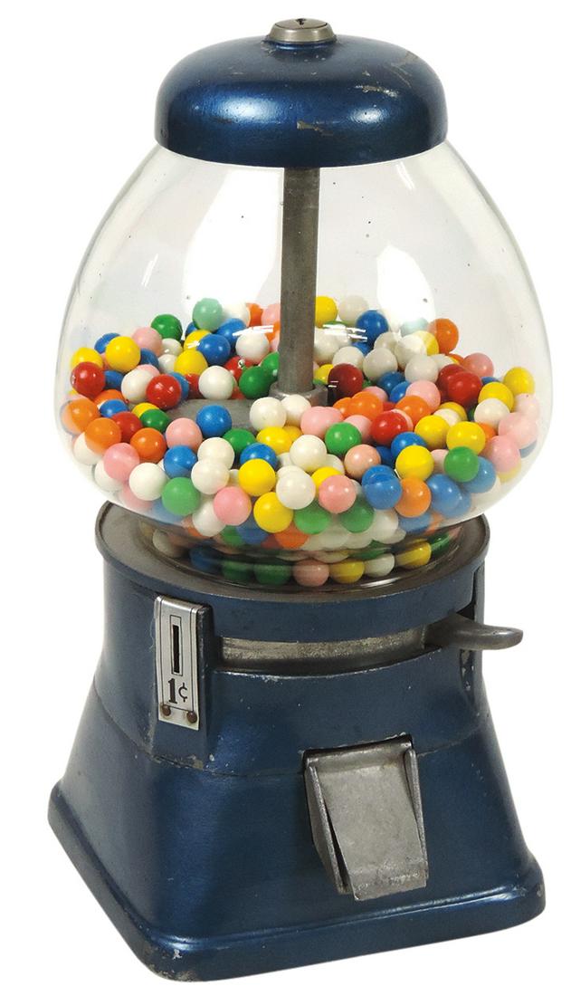 Coin-Operated 1 Cent Gumball Vendor, mfgd by Silver King, cast metal & glass, VG orig working cond (1 of 1)