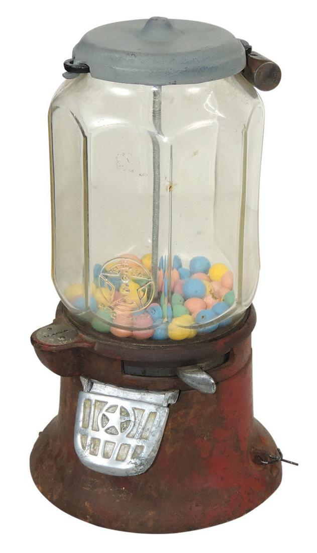 Coin-Operated Gumball Vendor, Columbus 1 Cent Mod. M, c.1920s, cast iron body, Good working cond, (1 of 1)