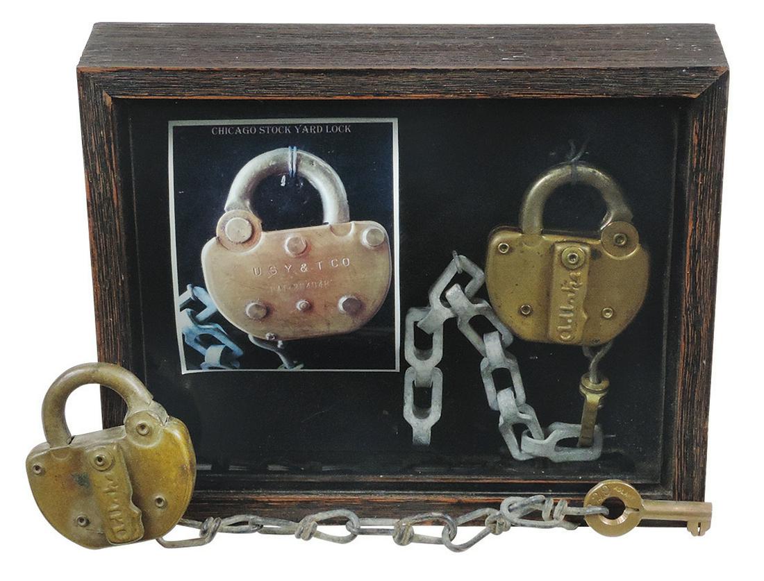 Livestock Union Stock Yard Padlocks (2), mfgd by Adlake, U S Y of O (Omaha) w/key & U S Y & T Co (1 of 1)