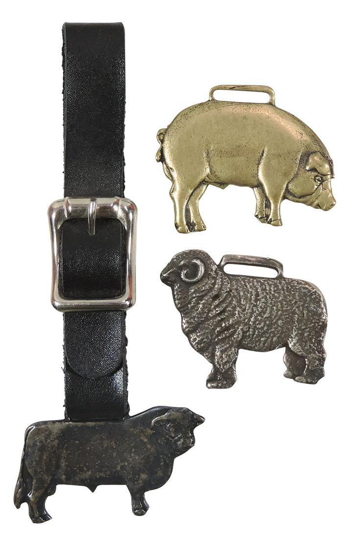 Stock Yard Watch Fobs (3), Peck Bros. Live Stock Commission Co.-Ogden, Utah brass hog, Route By Way (1 of 1)