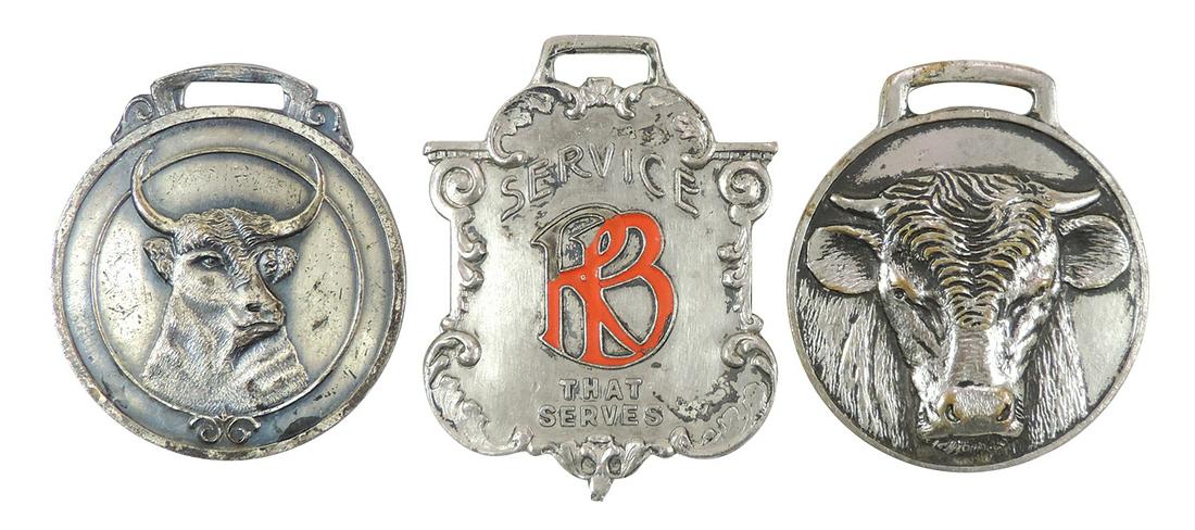 Stock Yard Watch Fobs (3), Rice Brothers Service That Serves w/Rice Brothers Commission (1 of 2)