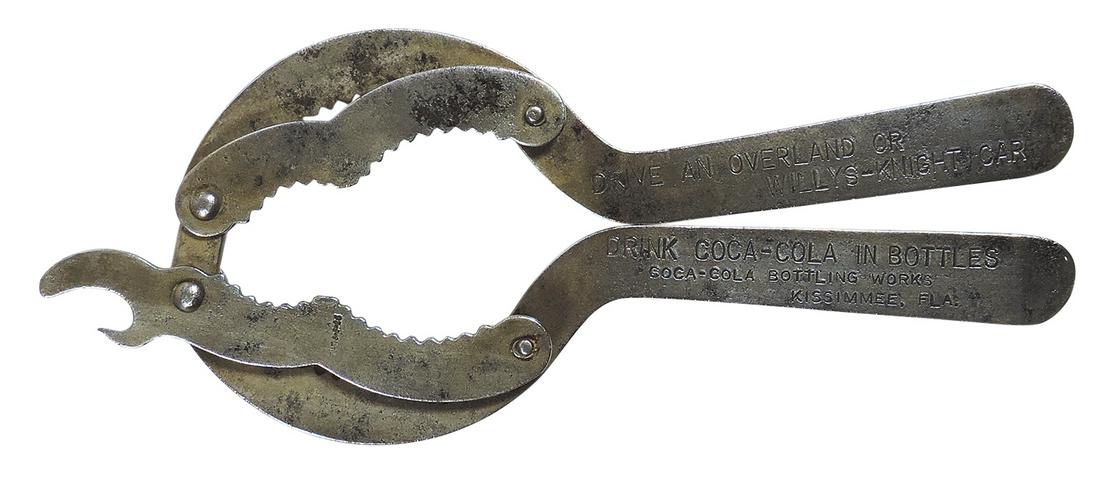Automotive & Coca-Cola Can Gripper w/Bottle Opener, Rare, embossed metal, Drive An Overland or (1 of 2)