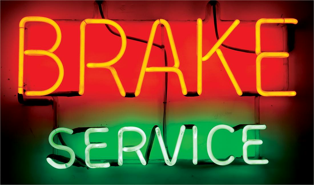 Automotive Neon Sign, Brake Service, red & green skeletal in Exc working cond, 15"H x 28"W.: Automotive Neon Sign, Brake Service, red & green skeletal in Exc working cond, 15"H x 28"W.