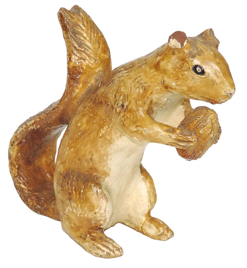 Folk Art Sewer Tile Lunch Hour Figure of Squirrel w/nut, 2-tone glaze, likely by What Cheer Clay (1 of 2)
