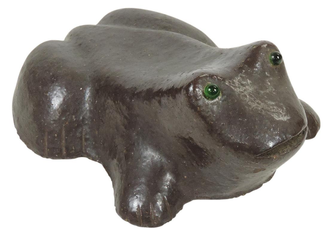 Pottery Folk Art Frog Doorstop, Albany glazed red sewer tile, likely by What Cheer Pottery, early (1 of 1)