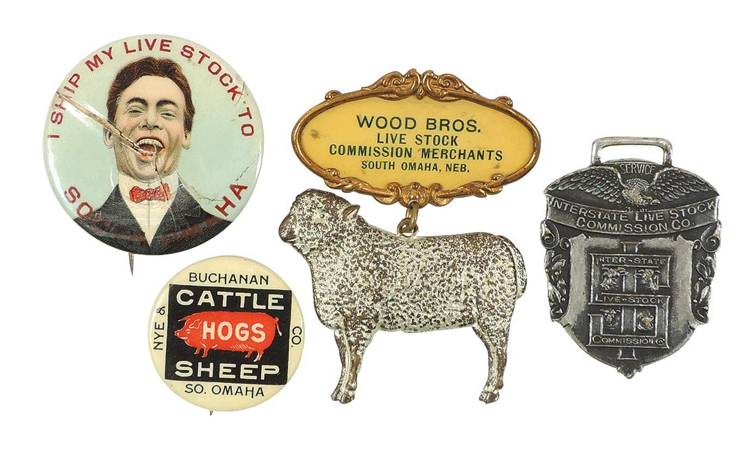 Stock Yard Watch Fob, Badge & Pinback Buttons (4), Interstate Live Stock Commission Co.-South Omaha, (1 of 2)