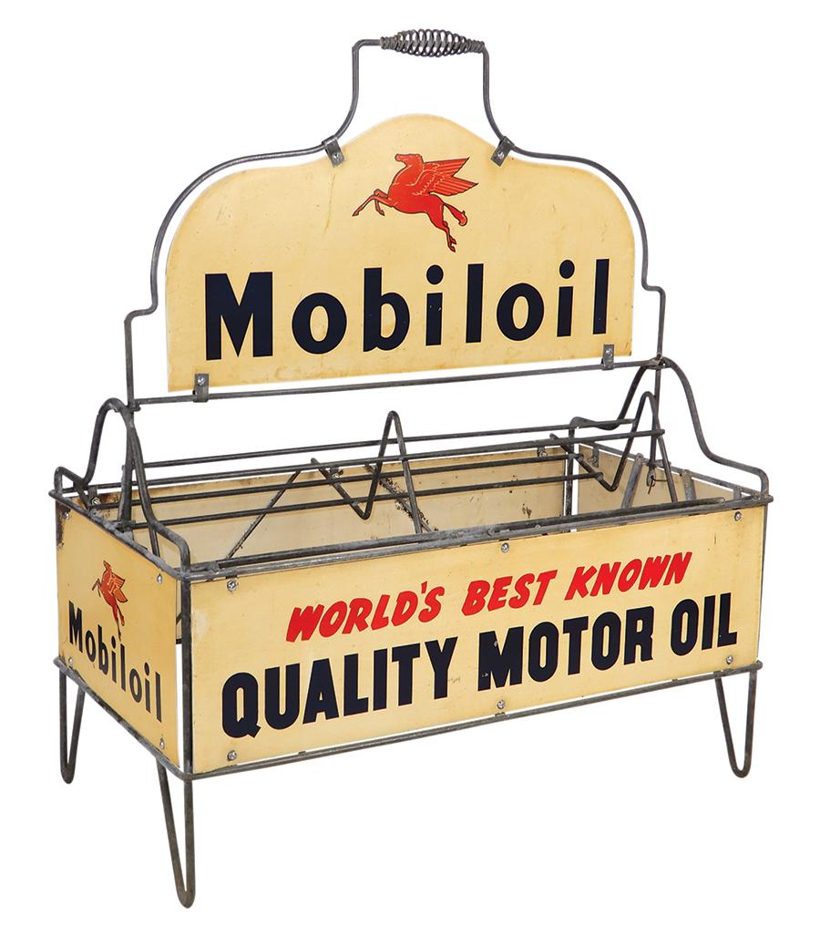 Petroliana, Mobiloil Display Rack, galvanized steel rod & die-cut litho on tin w/Pegasus mascot (1 of 2)