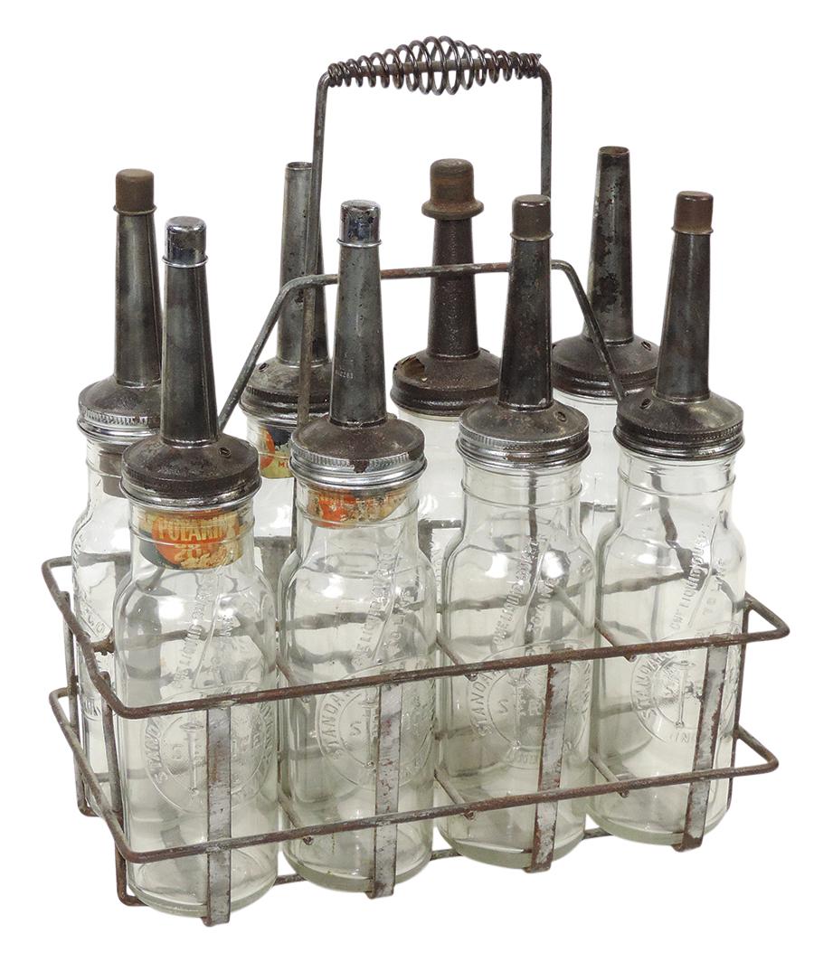 Petroliana, Standard Oil bottles & carrier, iron tote w/8 matching embossed logo glass bottles & (1 of 1)