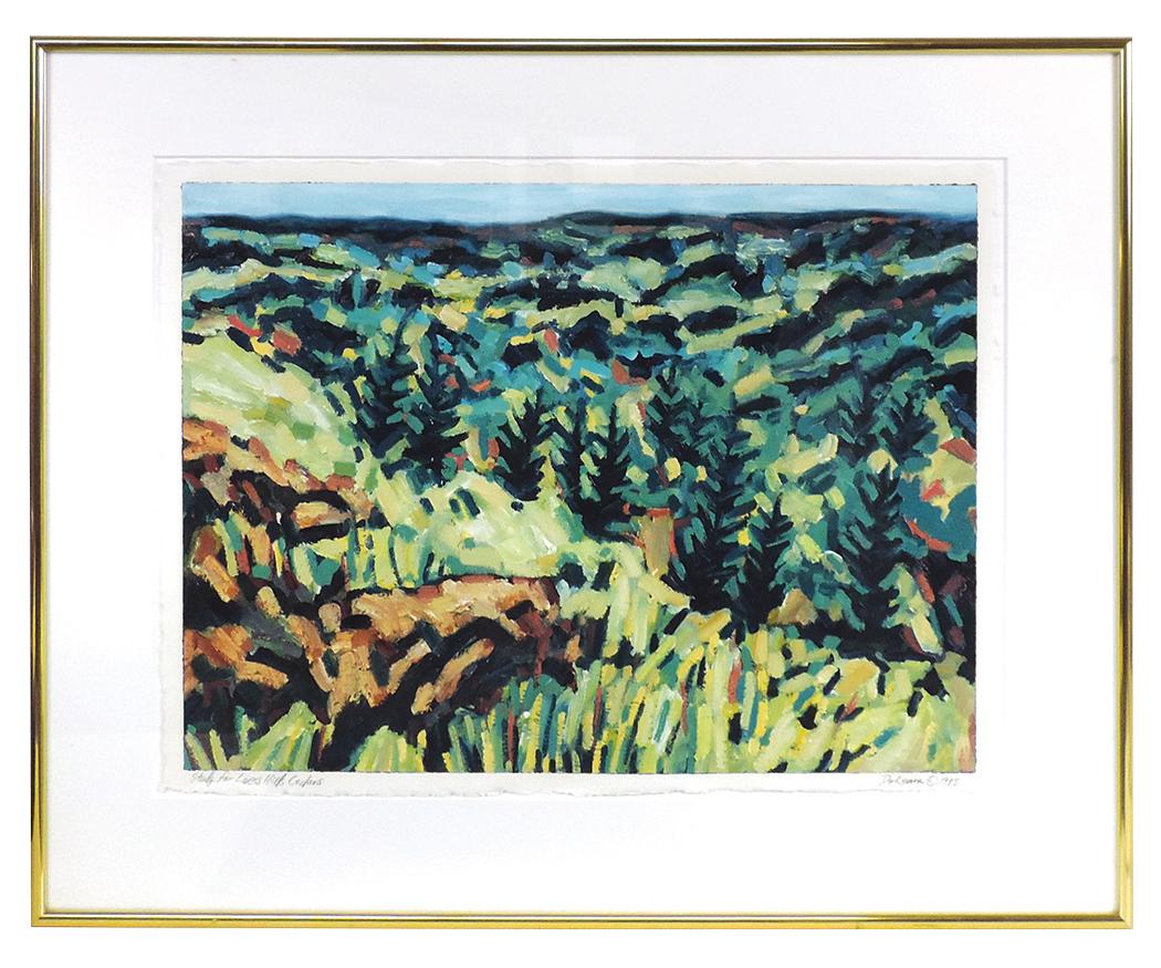 Painting, Dennis Dykema (Am. 20th C.) "Study for Loess Hills Cedars", acrylic on paper, in gold tone (1 of 1)