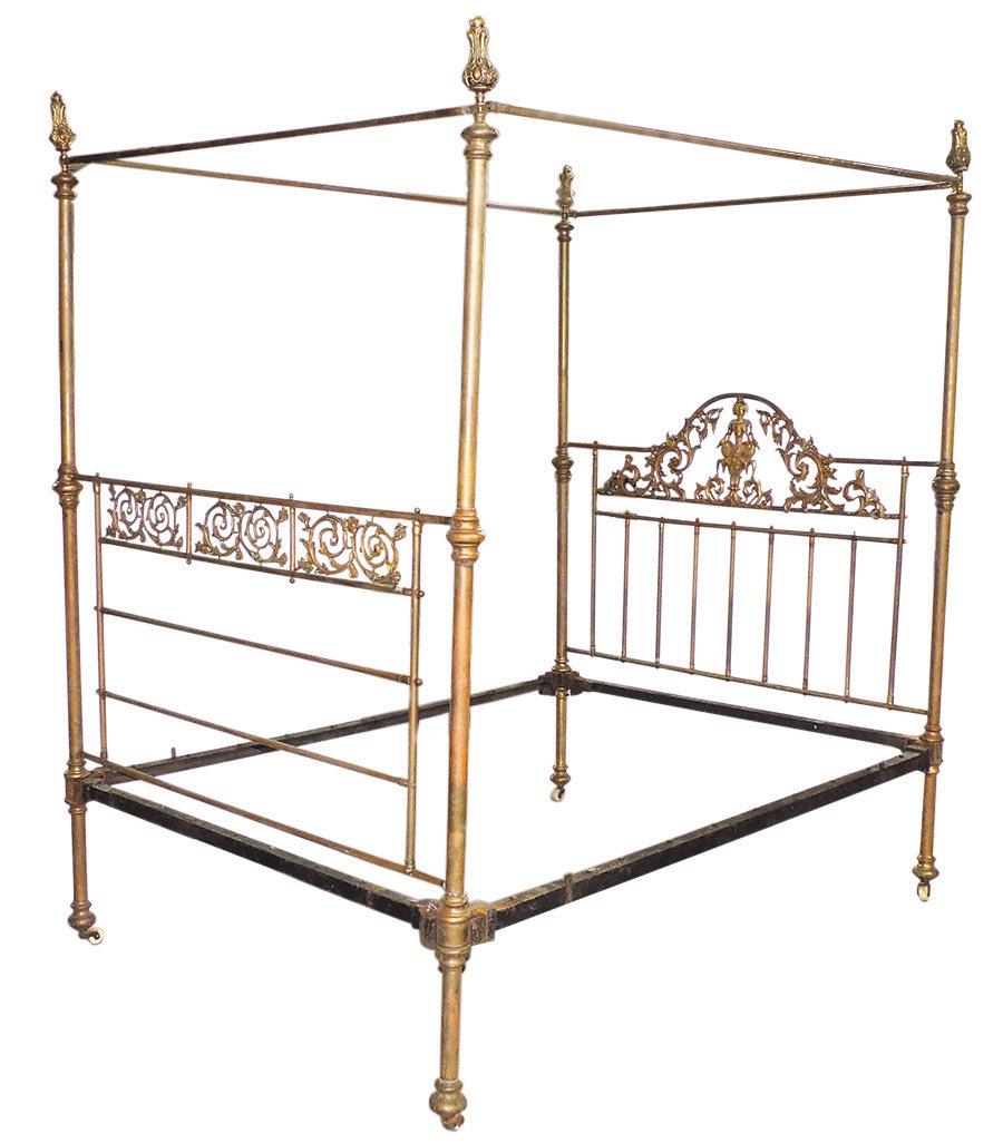 Furniture, Victorian Canopy Bed, English C.1870s, Scrolled Foliate