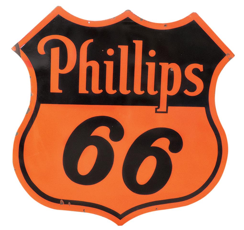 Petroliana Sign, Phillips 66, shield-shape DSP on steel, large outdoor sign mfgd by I.R. Tulsa-49, (1 of 2)