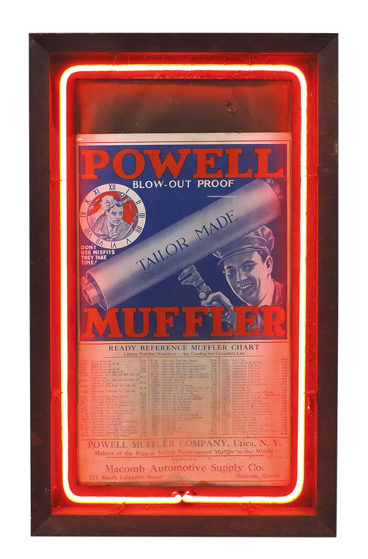 Automobilia, free standing neon sign frame w/orig wrinkle finish, contains recessed red neon tube & (1 of 1)