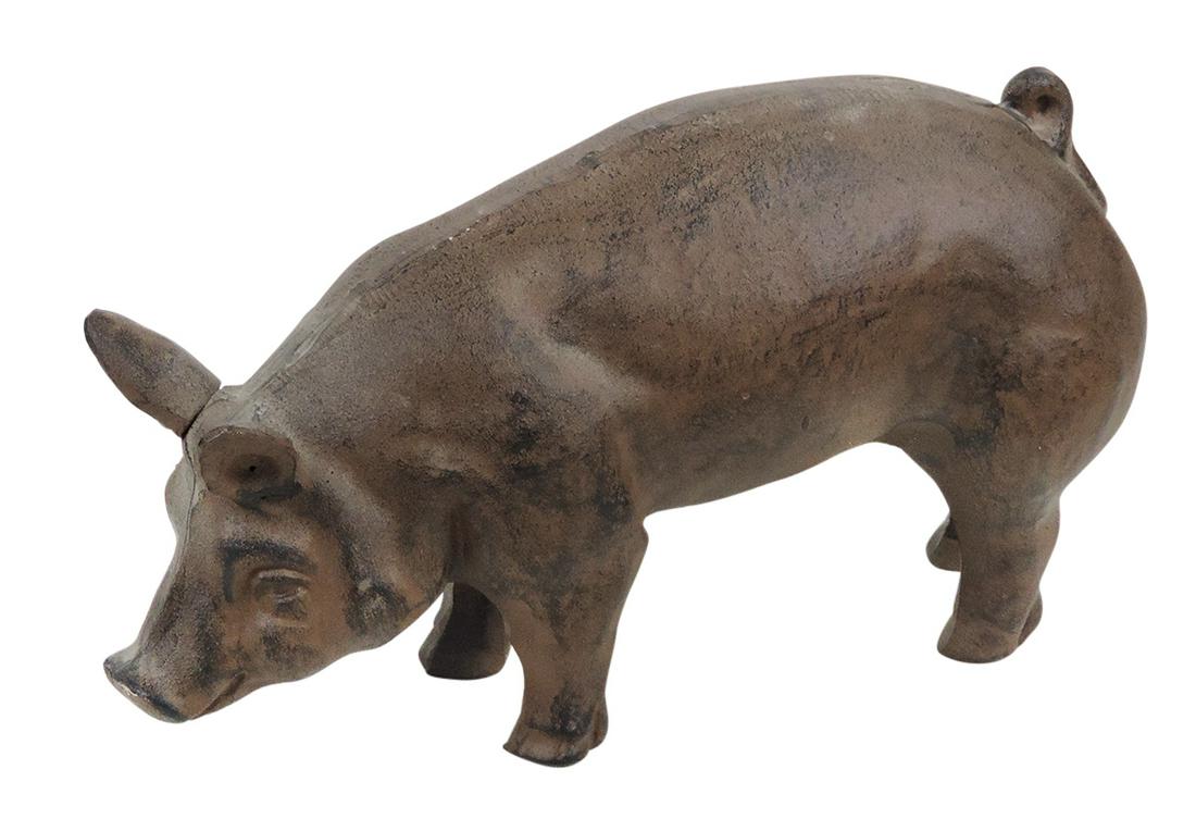 Doorstop Pig, cast iron hollow body, 2-pc mold, semi-modern, Exc cond, 15"L. (1 of 2)