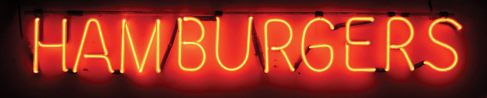 Restaurant Neon Sign, Hamburgers, red skeletal, Exc working cond, 7"H x 46"W. (1 of 1)