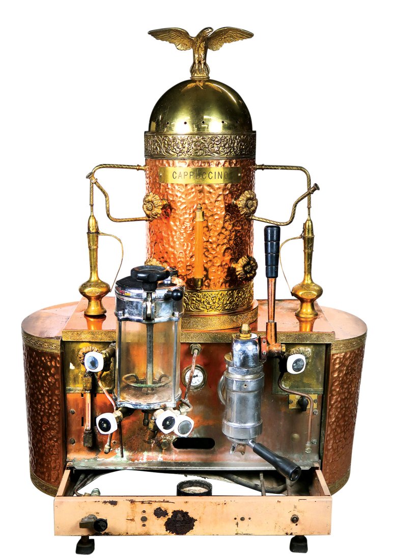 Espresso Machine, Italian brass & copper w/Eagle finial, mfgd by Brevetti, first half 20th Century, (1 of 1)