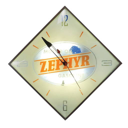 Petroliana Clock, Zephyr, Pam Clock Co., Lighted Bubble Glass W/reverse