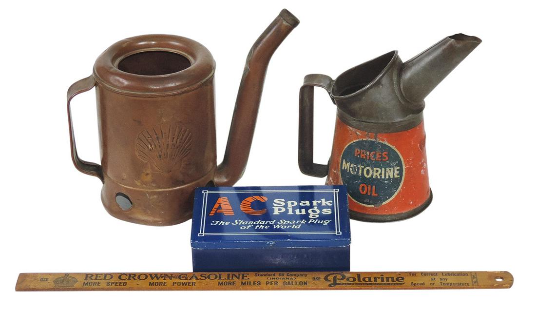 Petroliana (4), Shell Swingspout, copper embossed; Price's Motorine 1 pint filler can, litho on tin; (1 of 1)