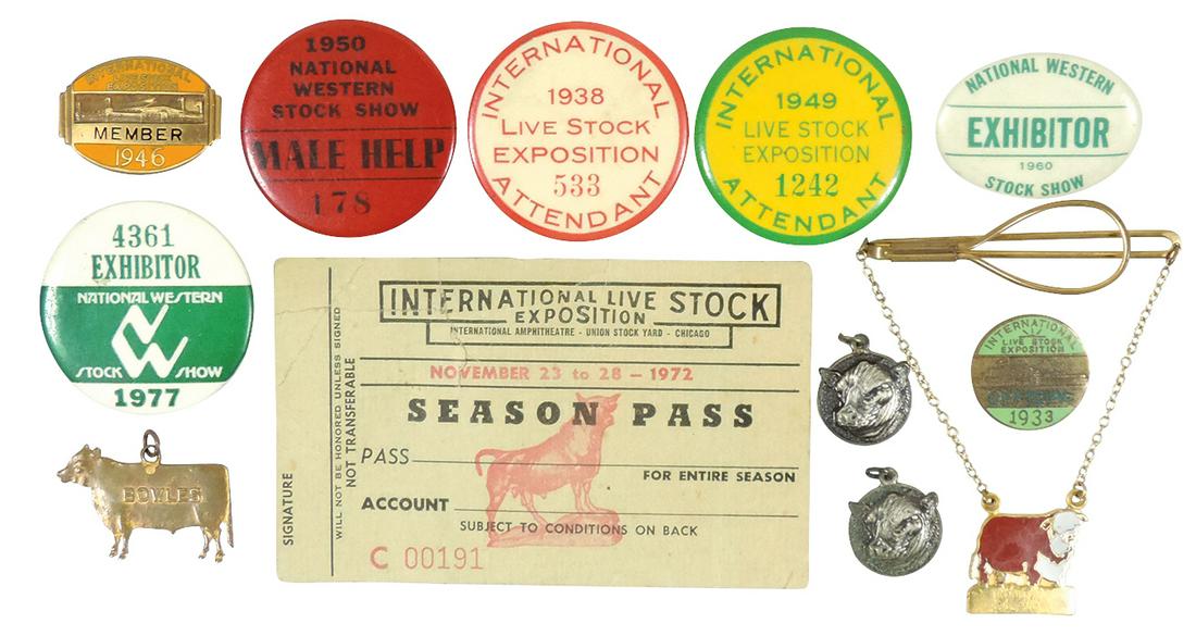 Livestock Lapel Pins, Pinback Buttons, etc., 1933 & 1946 International Livestock Exposition pins, (1 of 1)