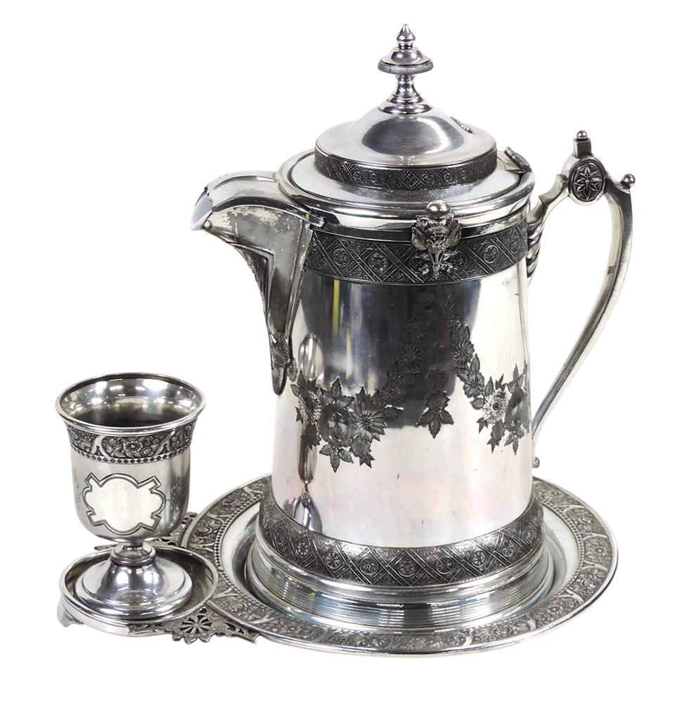 Victorian Ice Water Pitcher, Reed & Barton #1865, silver-plate w/ceramic liner plus associated (1 of 1)