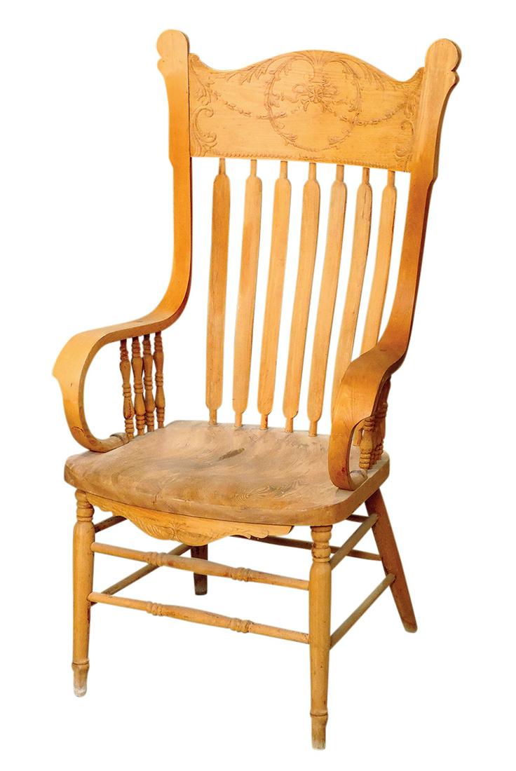 Furniture, Victorian court room armchair, ash w/pressback scrolls & bentwood arms, Exc cond (1 of 1)