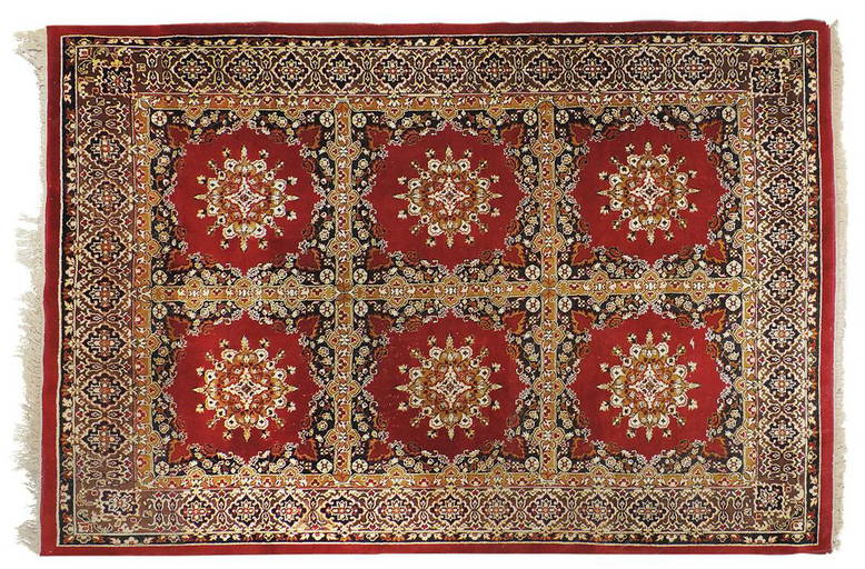 Carpet, Oriental Hand Woven Rug W/6 Large Medallions, Vg+ Cond, 9' X 12'.