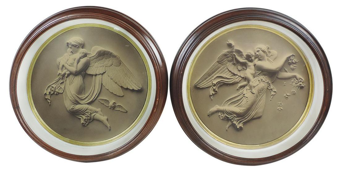 Victorian Neo-Classic Photogravures (2), "Victories" depicting angels carrying children, after (1 of 1)