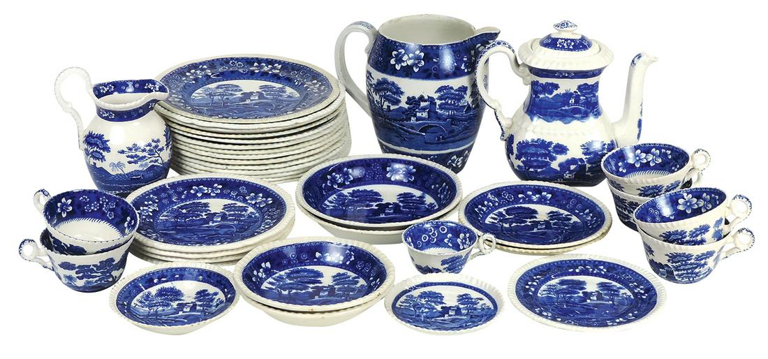 Porcelain Dinnerware Set, Copeland Blue Spode's Tower, assembled set of approx 127 pcs incl large: Porcelain Dinnerware Set, Copeland Blue Spode's Tower, assembled set of approx 127 pcs incl large platters, bowls, egg cup, pitcher, soup bowls & more, basic service for 12 w/many extras, VG+ cond ove