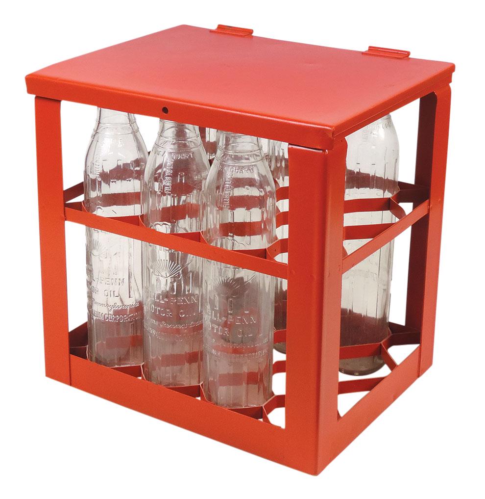 Petroliana, Shell Oil  bottles in case (8), 7 matching tall embossed Shell-Penn glass bottles in (1 of 1)